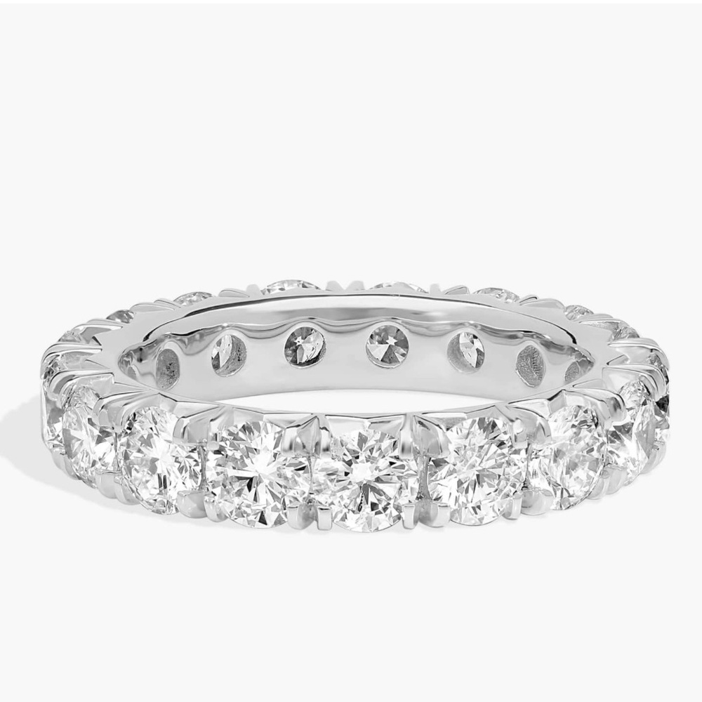 French Pavé Lab Diamond Eternity Ring In 14K White Gold Plated